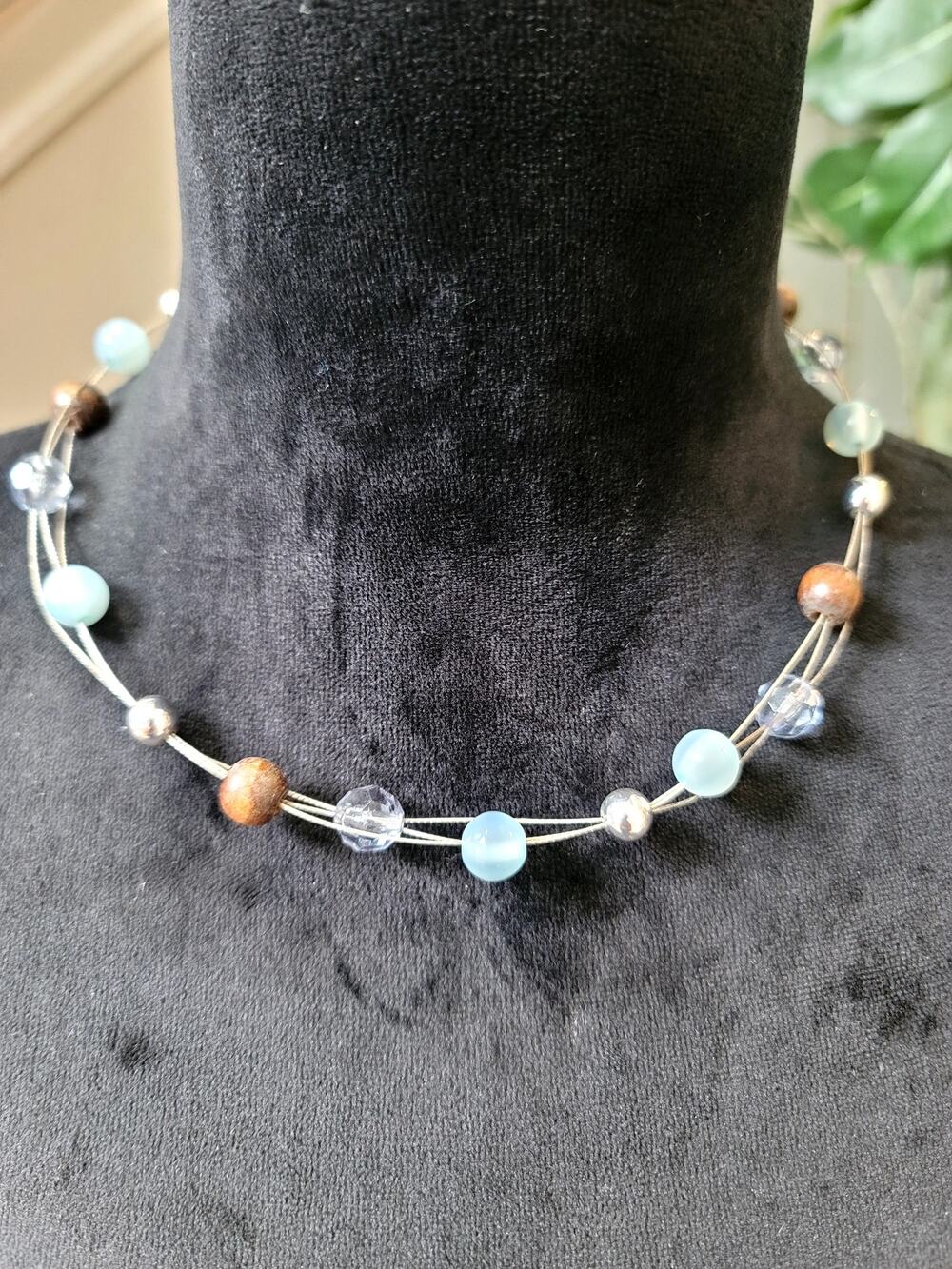 Pastel Multicolor Beaded Wire Necklace Delicate Boho Statement